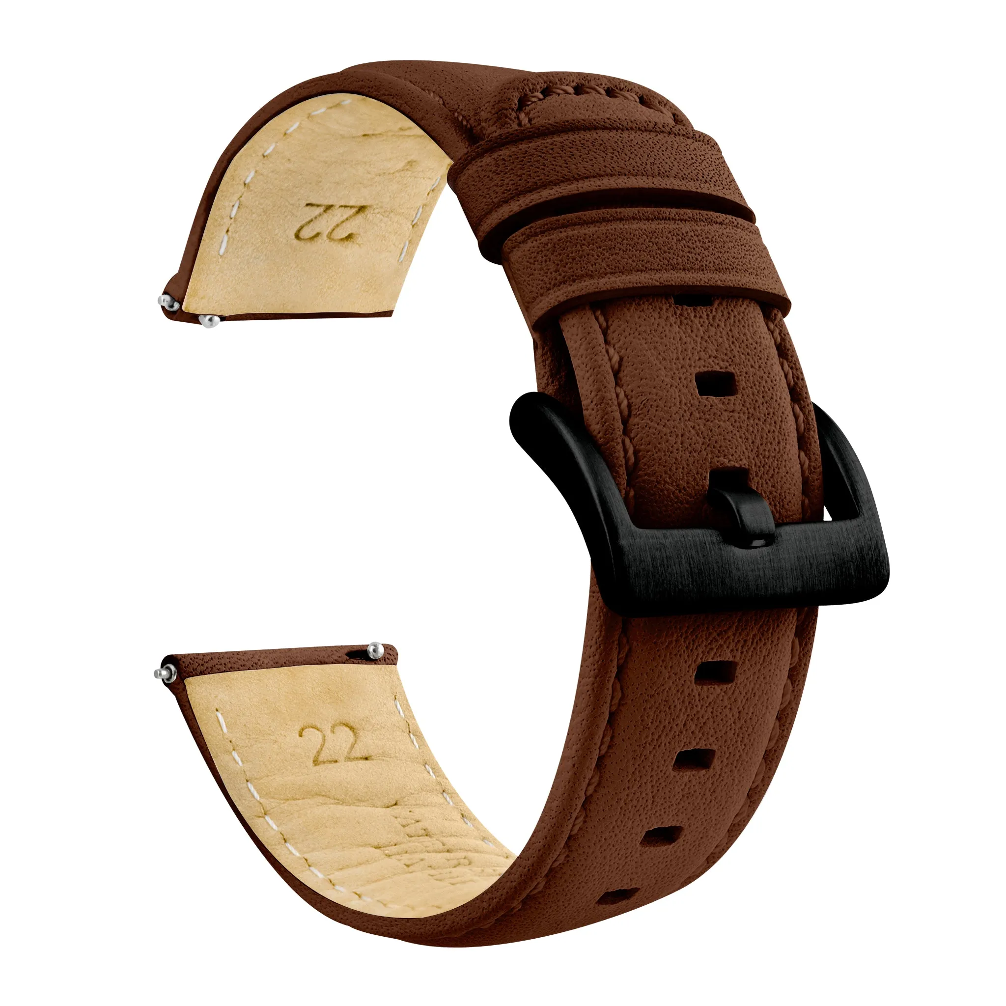 Light Brown Water Resistant Leather Brown Stitching Watch Band