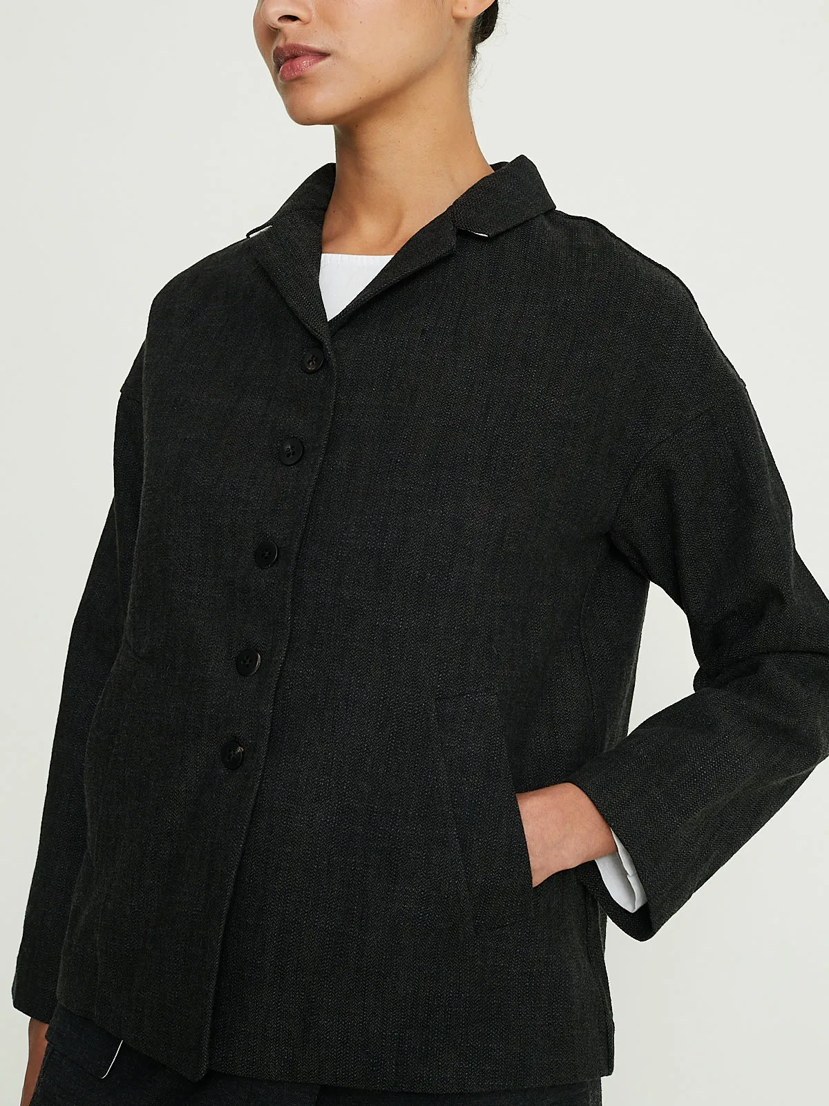 Loose Blazer Herringbone CW in Black