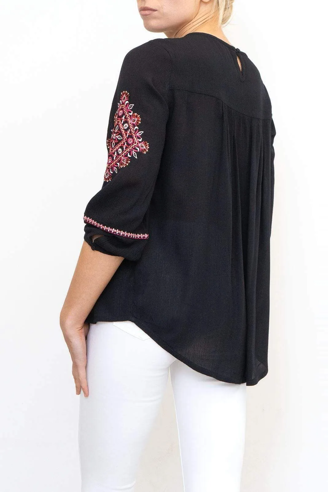 M&Co Embroidered Sequinned Long Sleeve Black Top