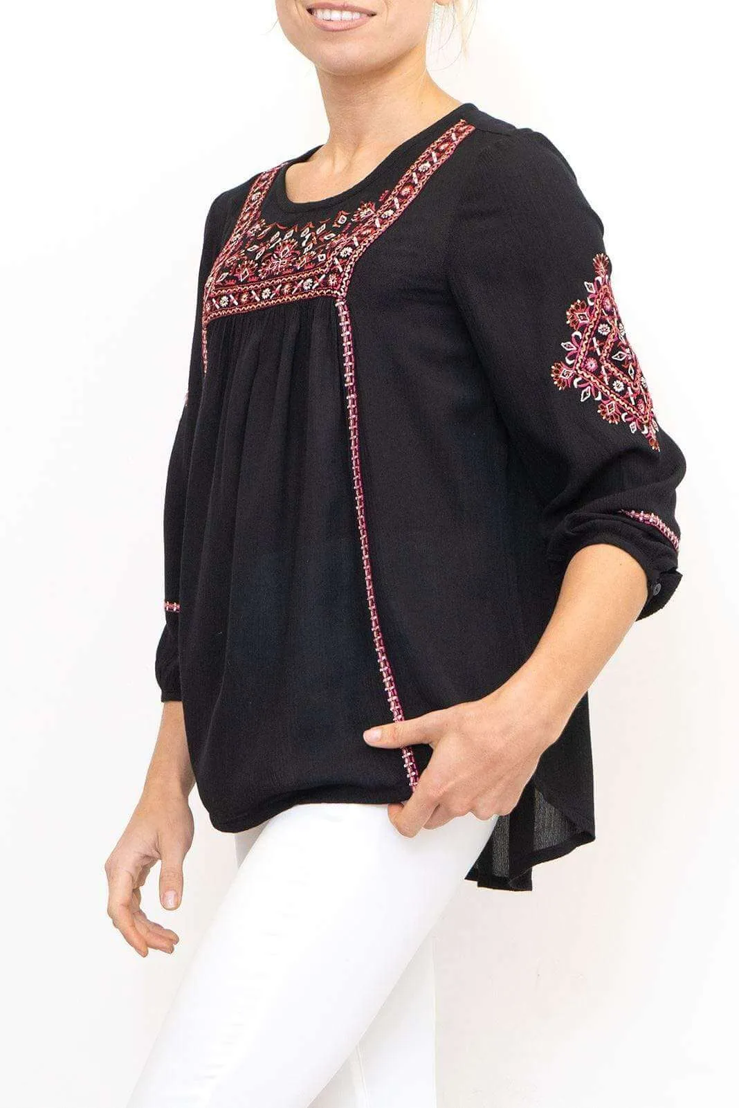 M&Co Embroidered Sequinned Long Sleeve Black Top