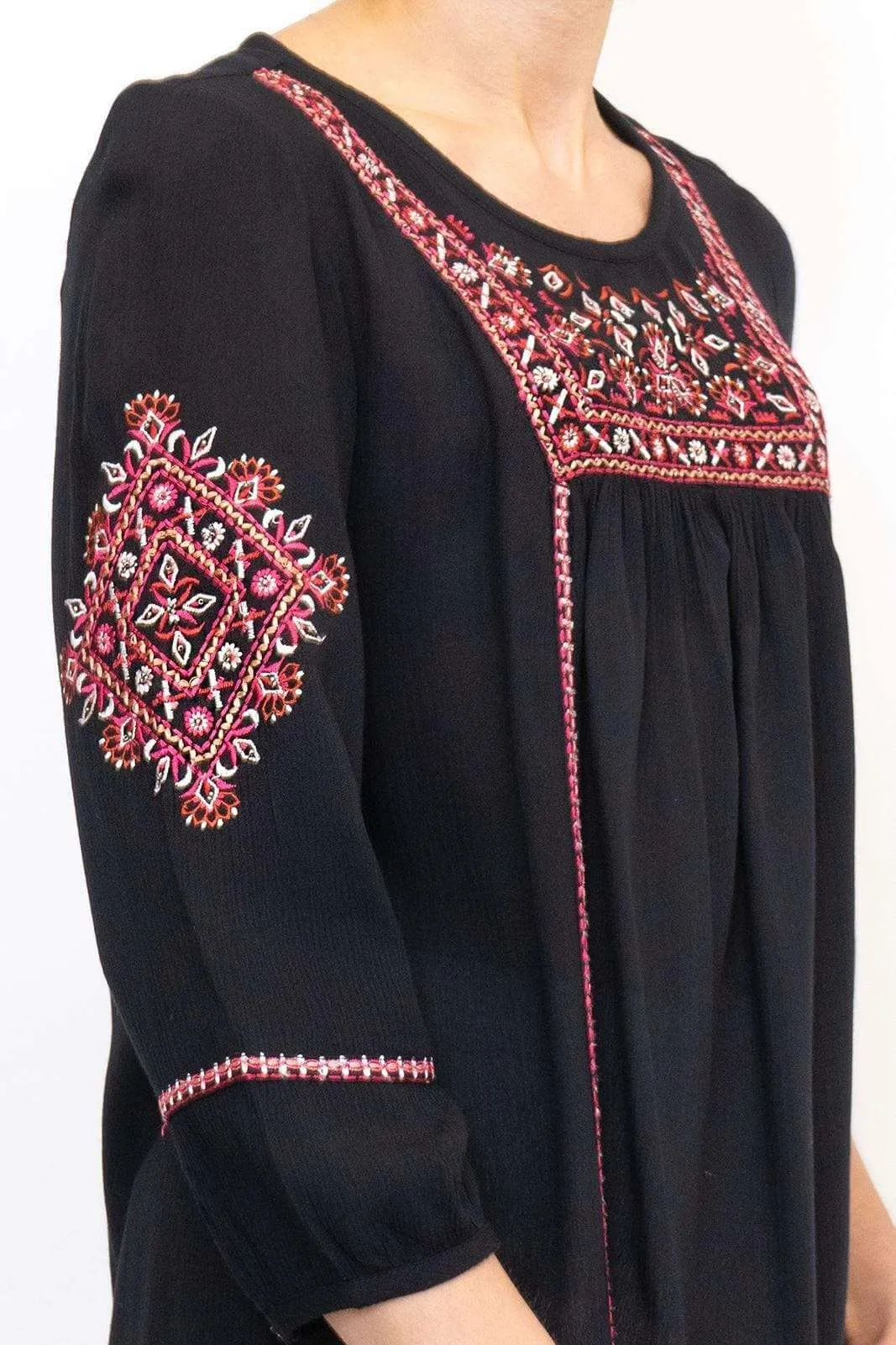 M&Co Embroidered Sequinned Long Sleeve Black Top