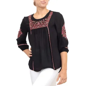 M&Co Embroidered Sequinned Long Sleeve Black Top