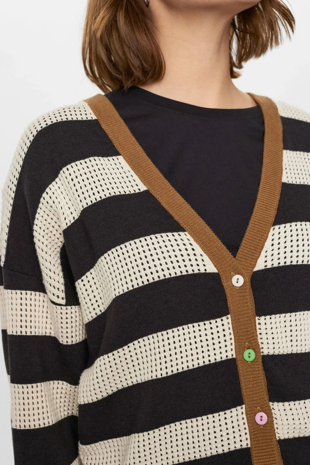 Numph Nudarlis Striped Cardigan in Caviar