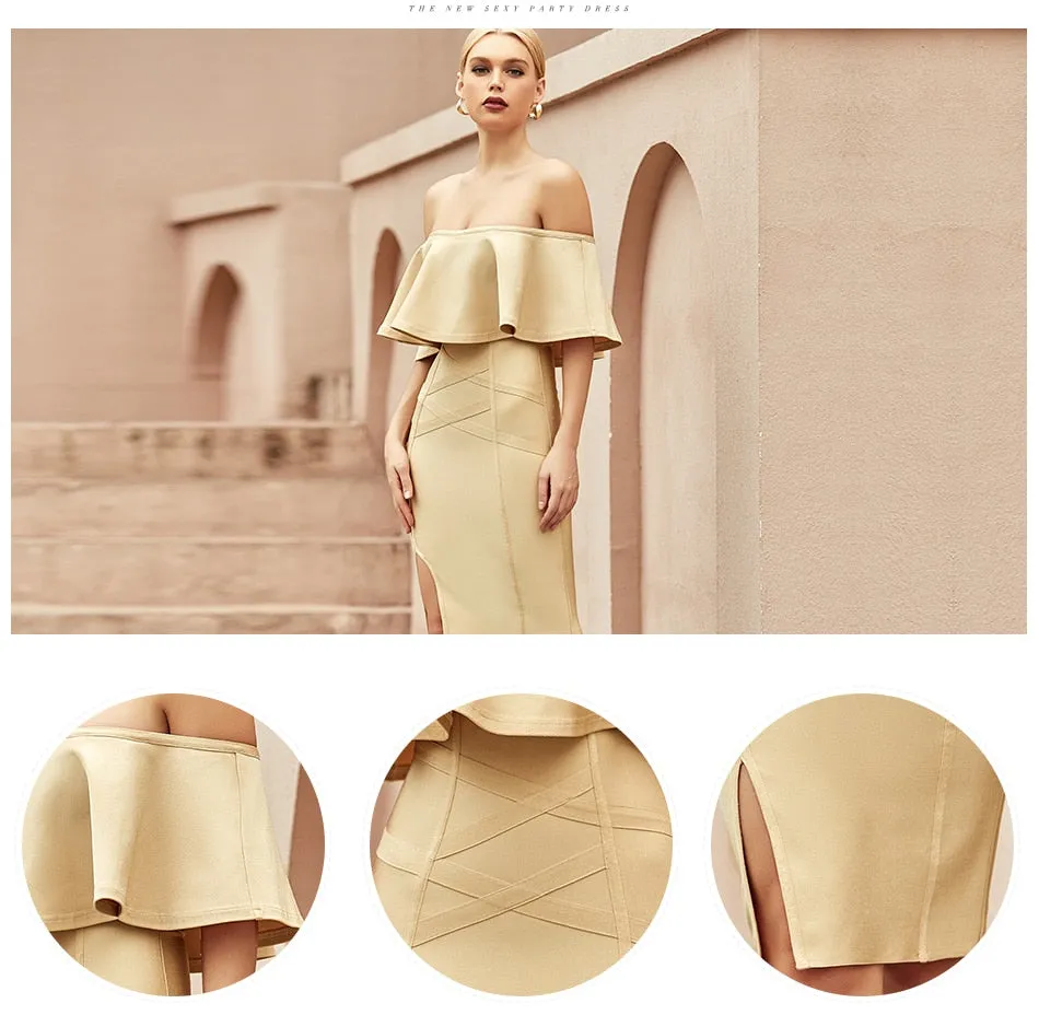 Off Shoulder Ruffles Runway Bandage Dress