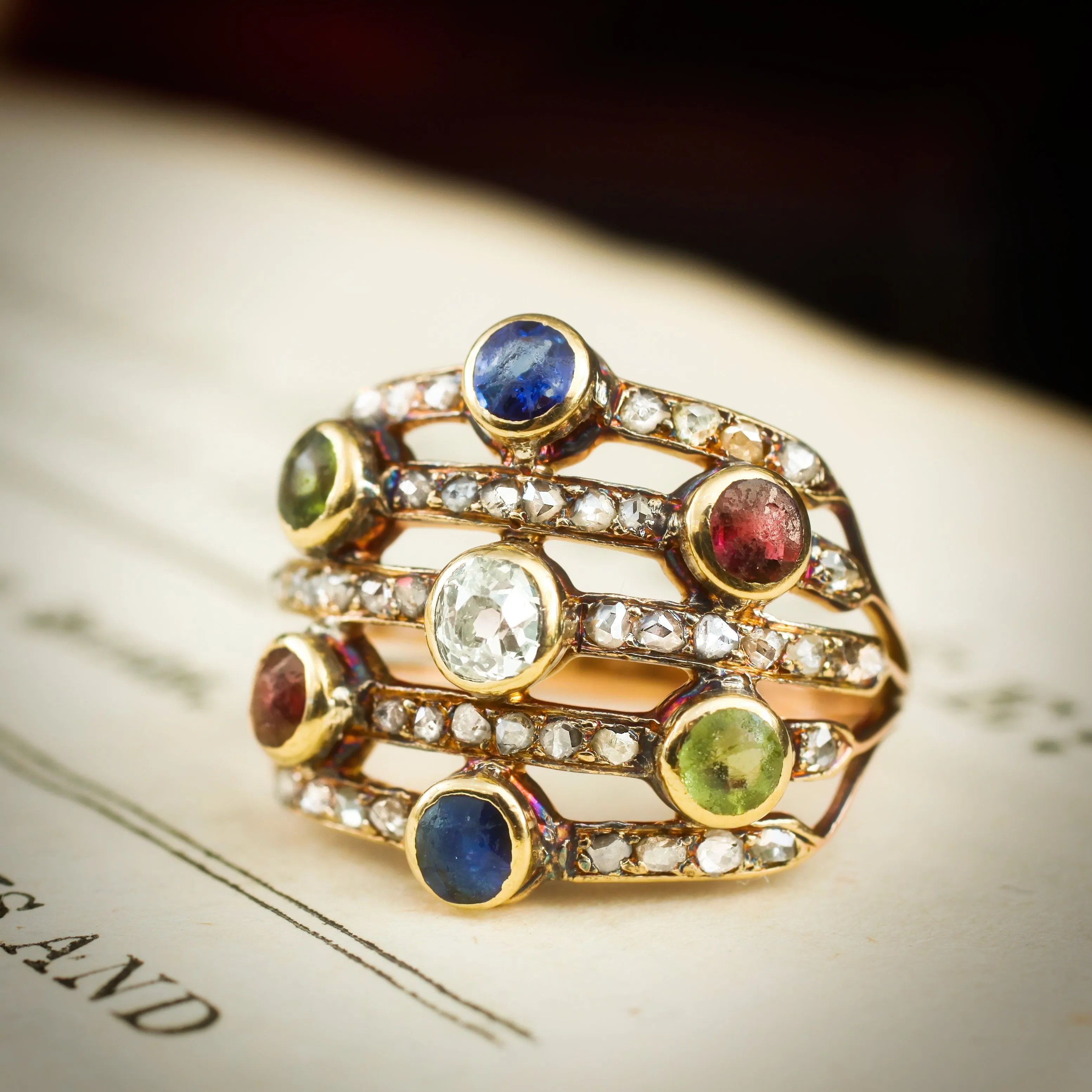 Our New Muse! A Rare Georgian Multi-Gem Harlequin Ring