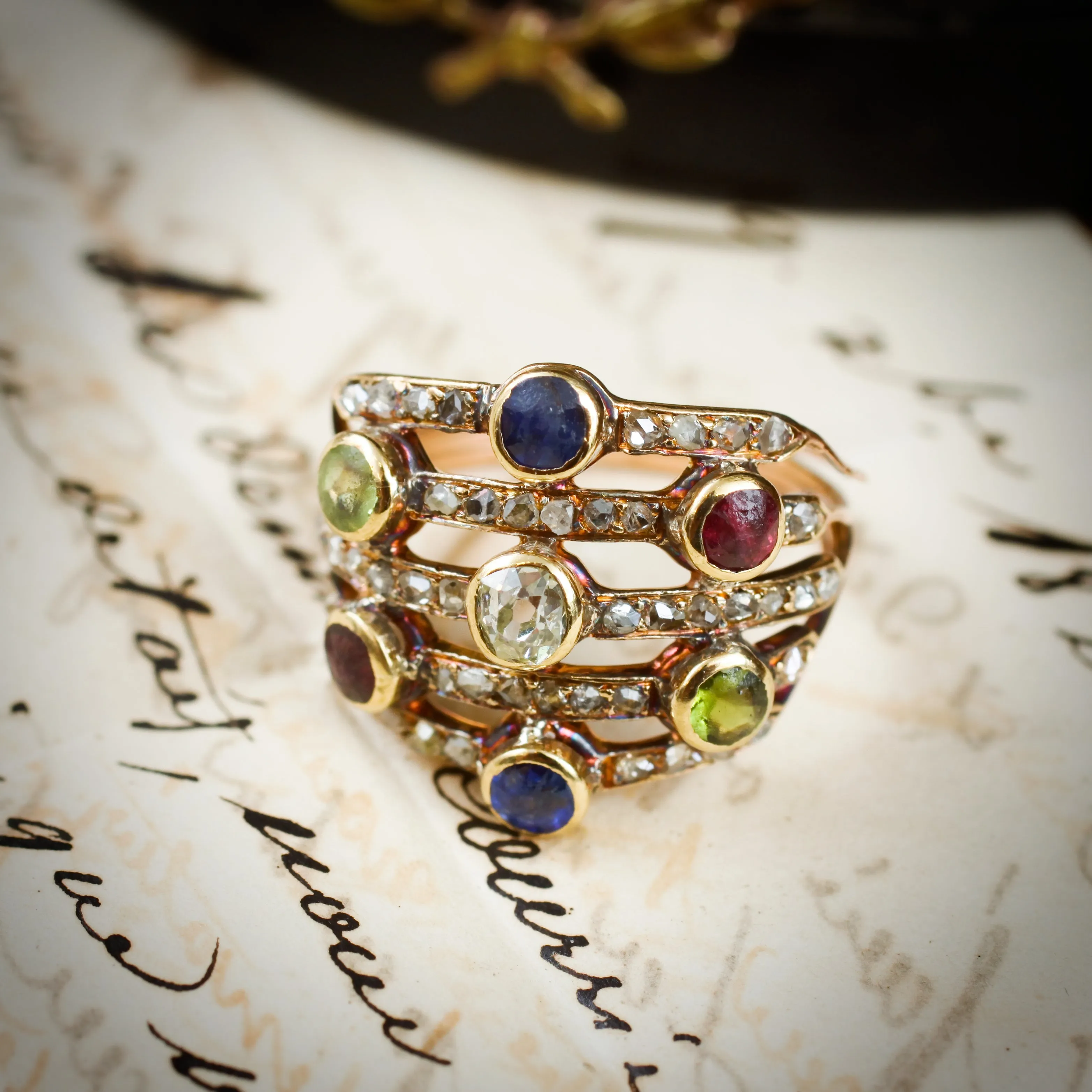 Our New Muse! A Rare Georgian Multi-Gem Harlequin Ring