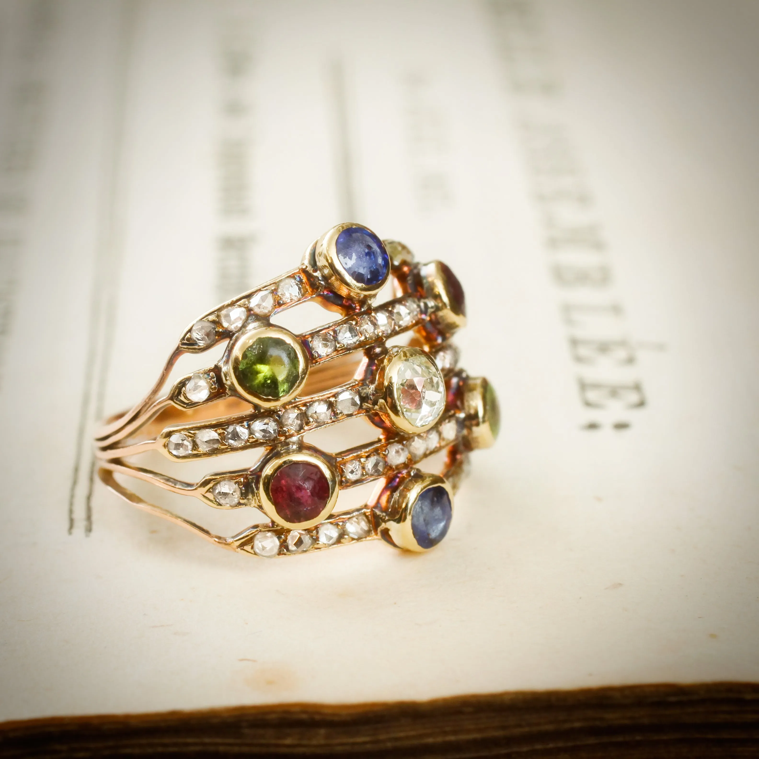 Our New Muse! A Rare Georgian Multi-Gem Harlequin Ring