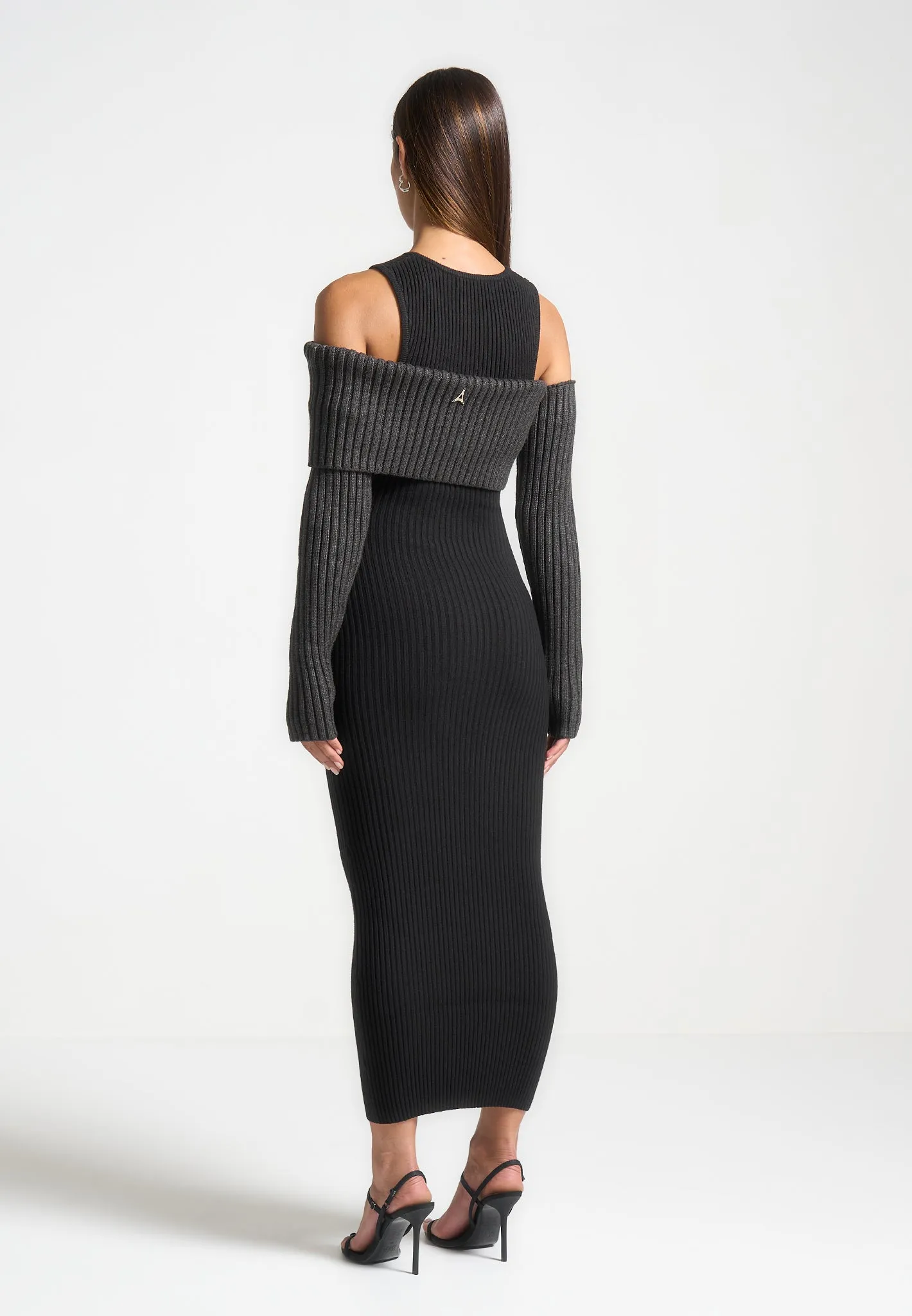 Overlay Knitted Midaxi Dress - Black/Grey