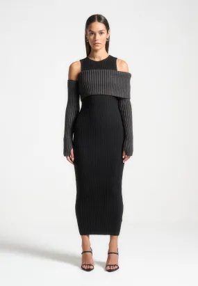 Overlay Knitted Midaxi Dress - Black/Grey