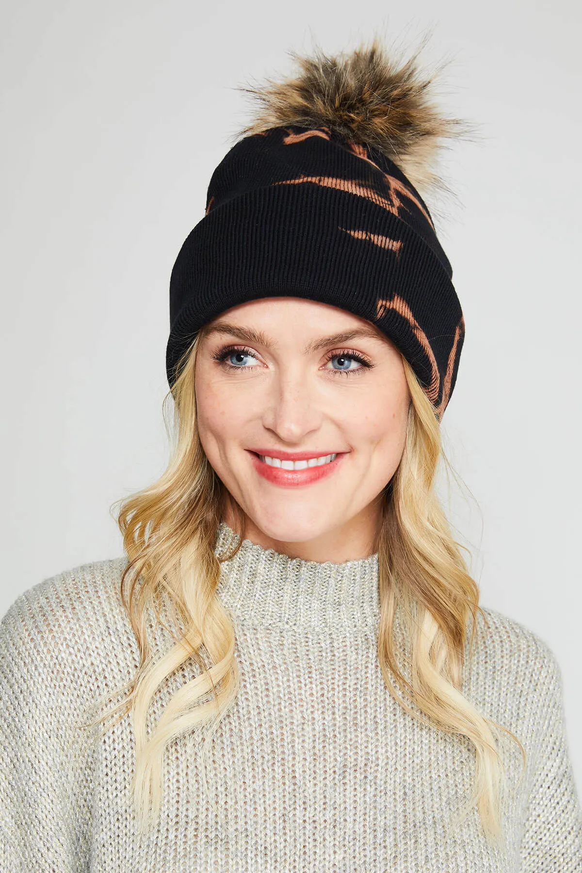 Panache Black & Brown Tie Dye Pom Pom Hat