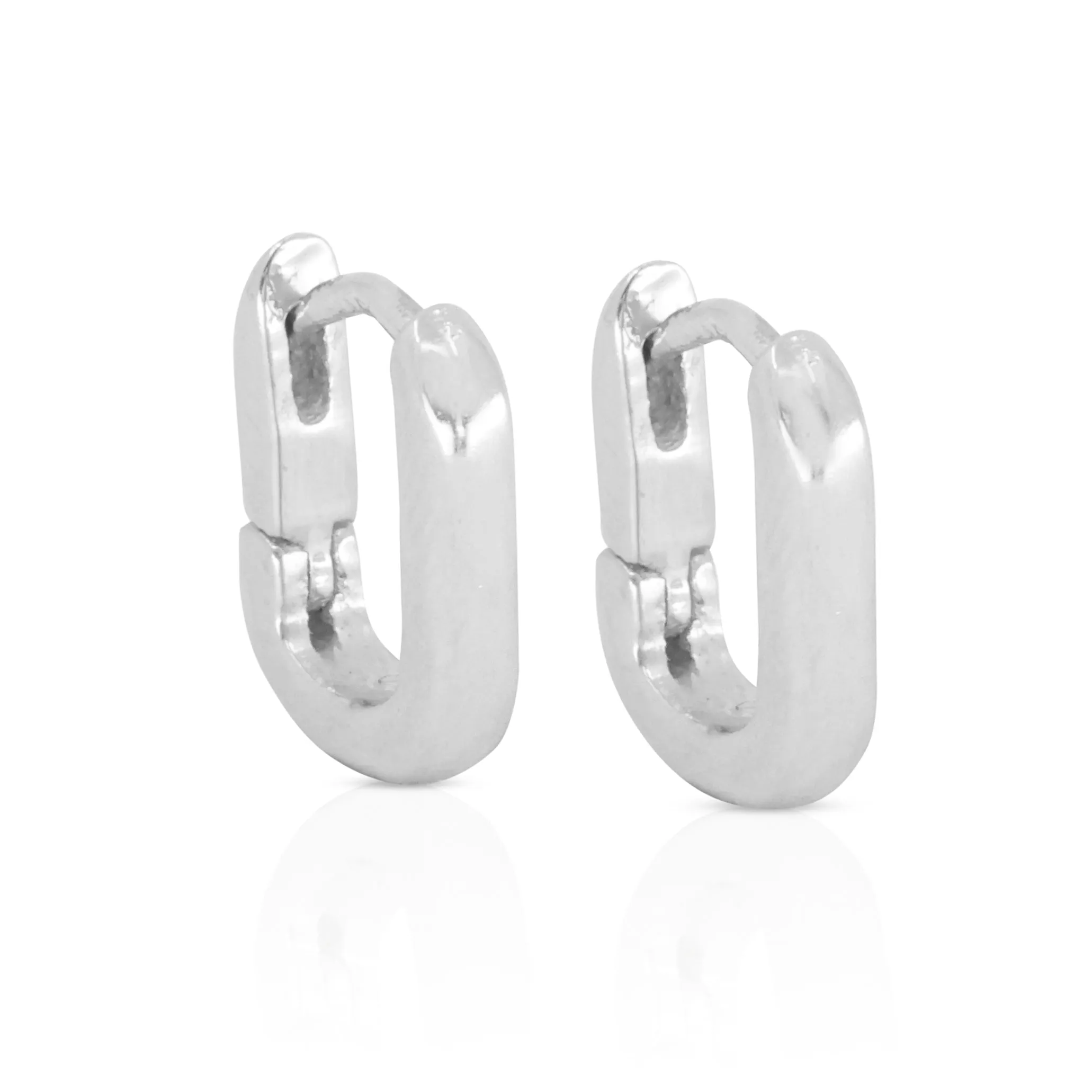 Paperclip Polished Silver Huggies - Small