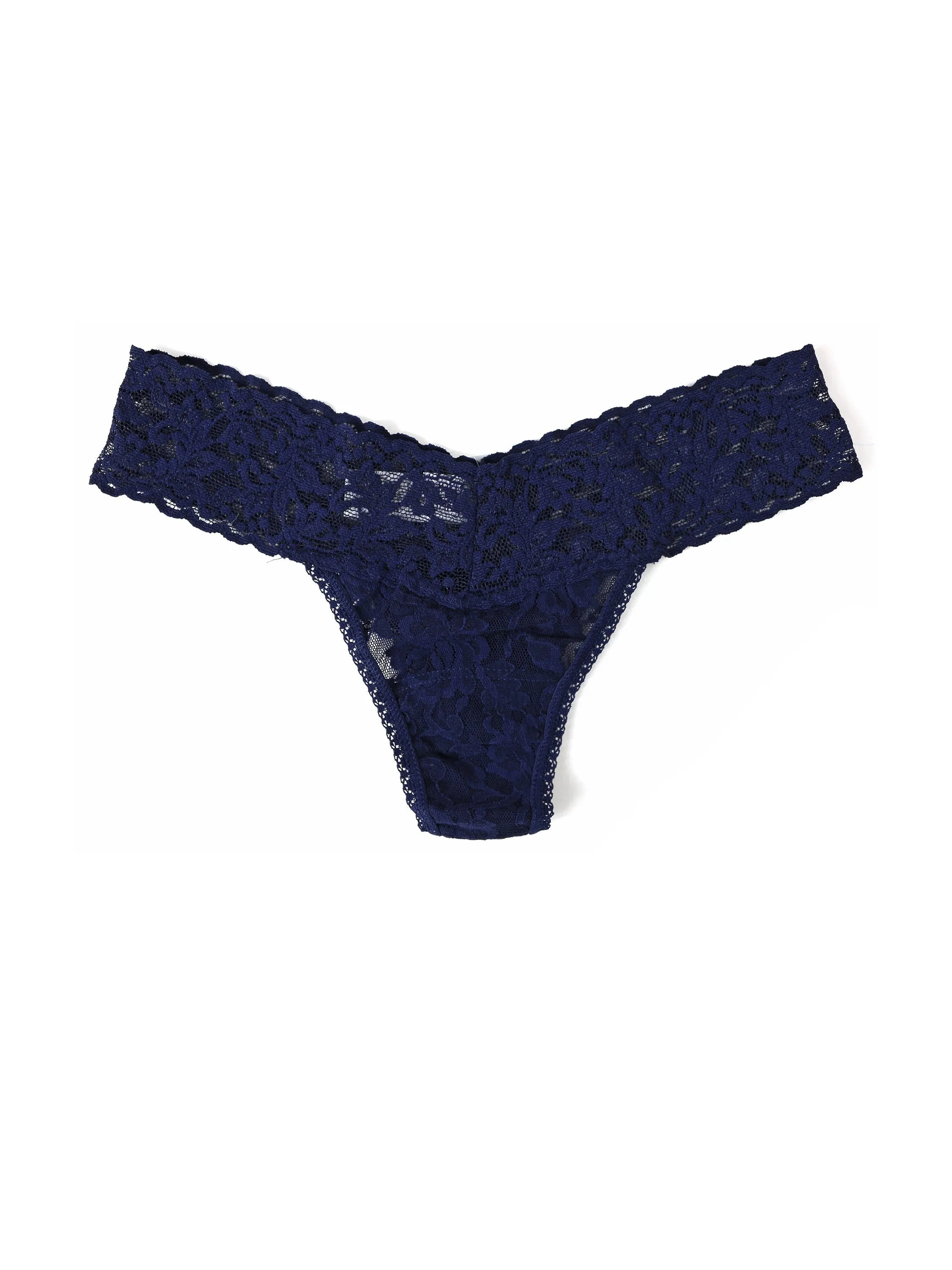 Petite Size Signature Lace Low Rise Thong Navy Blue