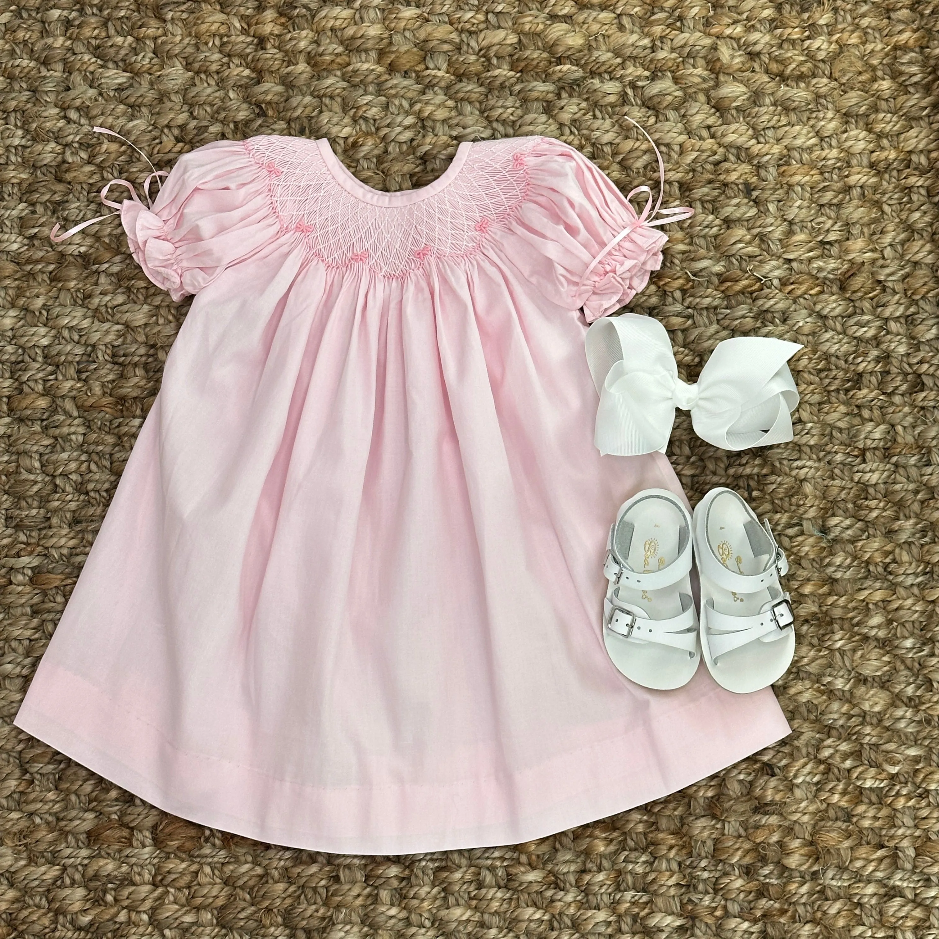 Pink Smocked Heirloom Dress with Ribbons on the Sleeves