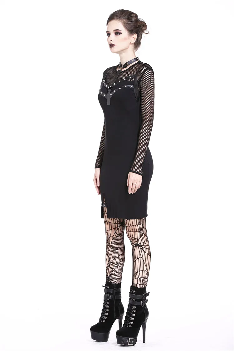 Punk metal studded mesh midi dress DW204