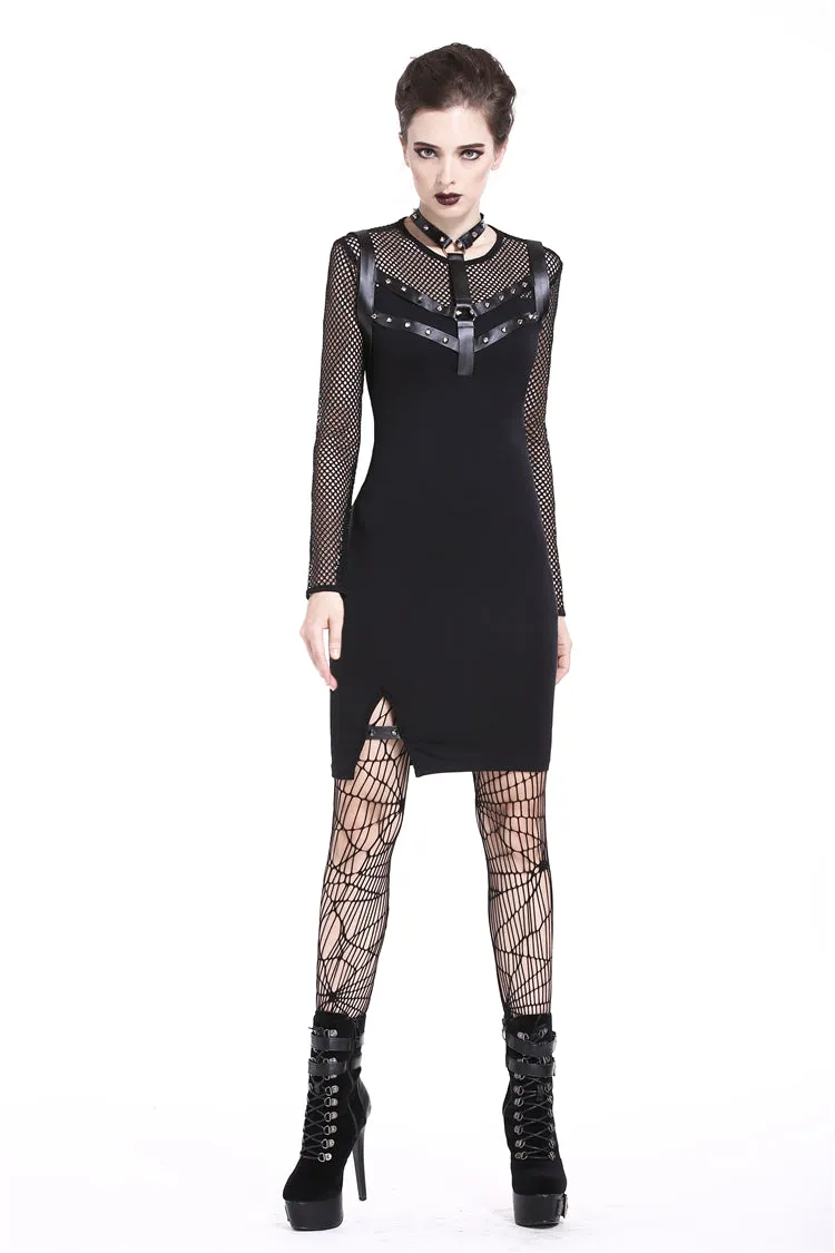 Punk metal studded mesh midi dress DW204