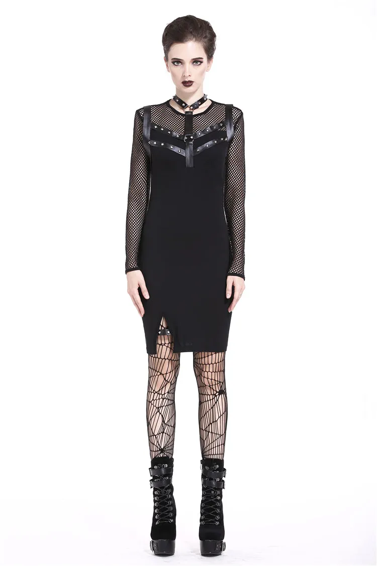 Punk metal studded mesh midi dress DW204