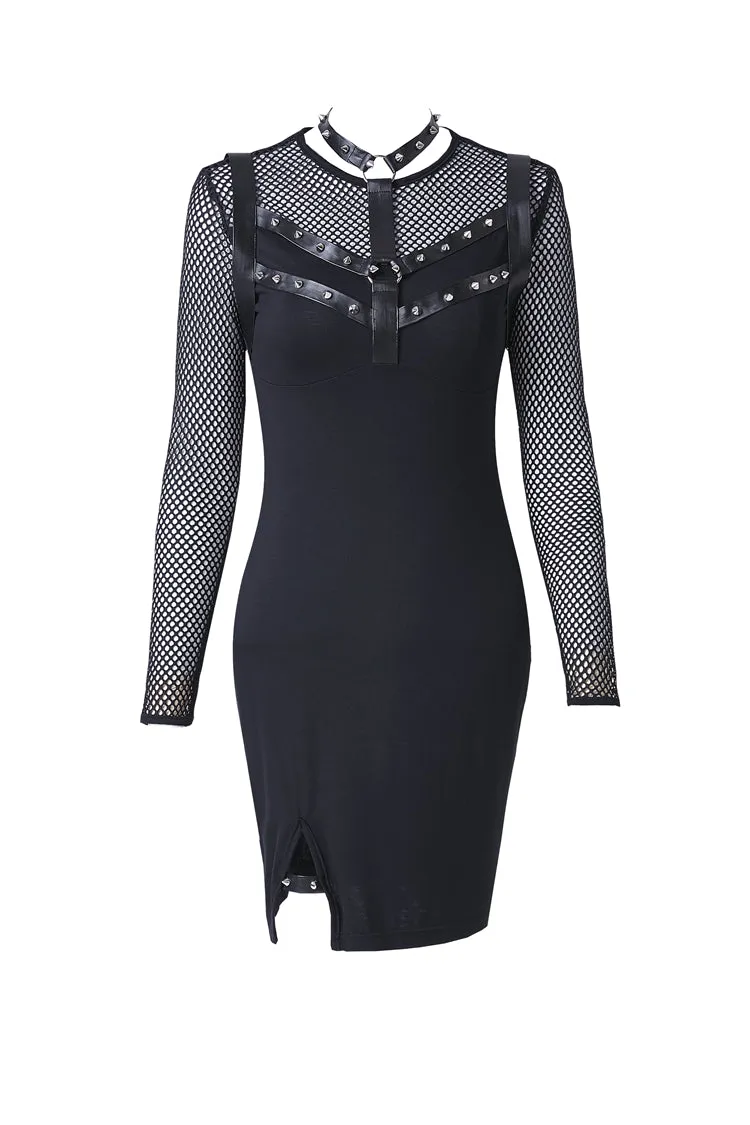 Punk metal studded mesh midi dress DW204