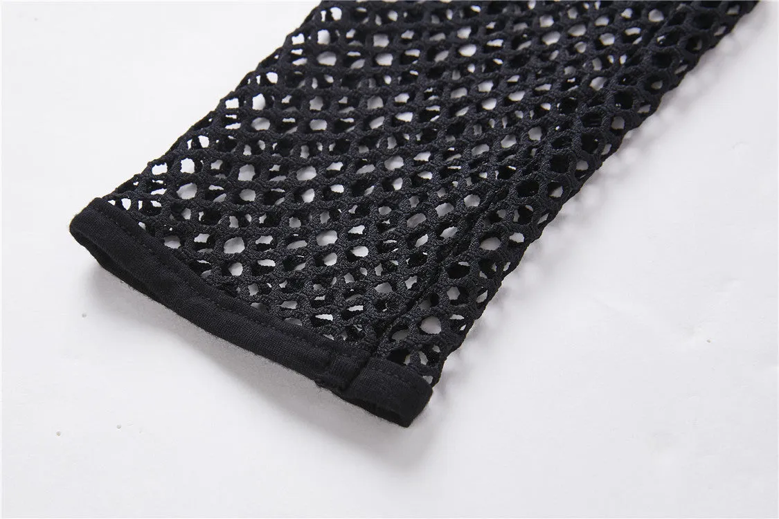 Punk metal studded mesh midi dress DW204