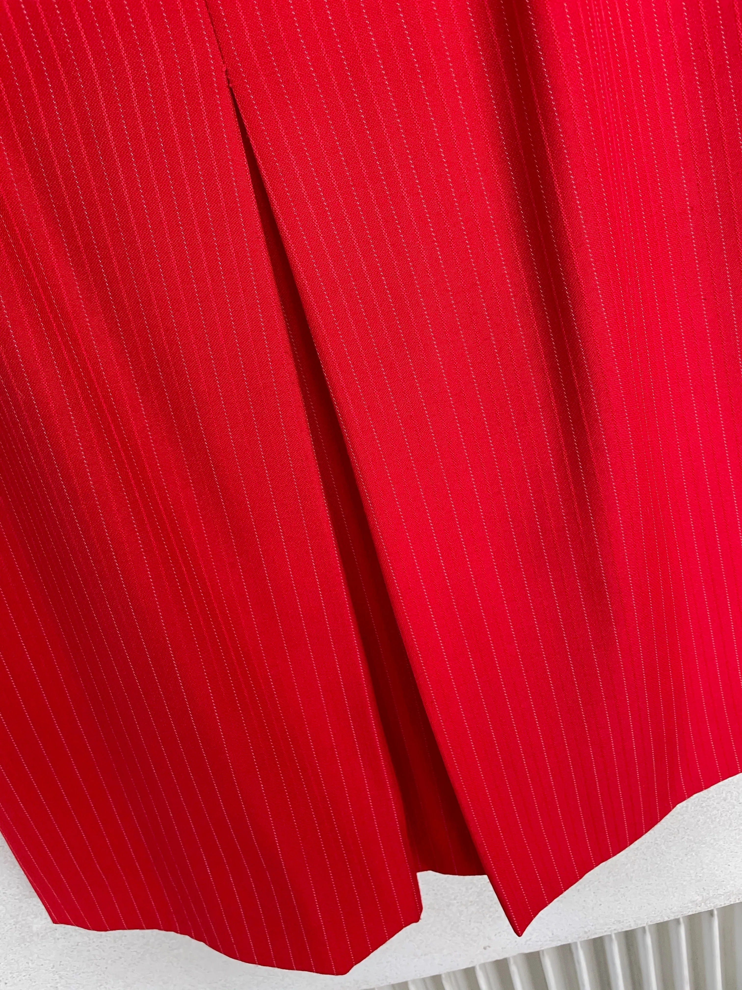 Red Pleat Pin Stripe Skirt