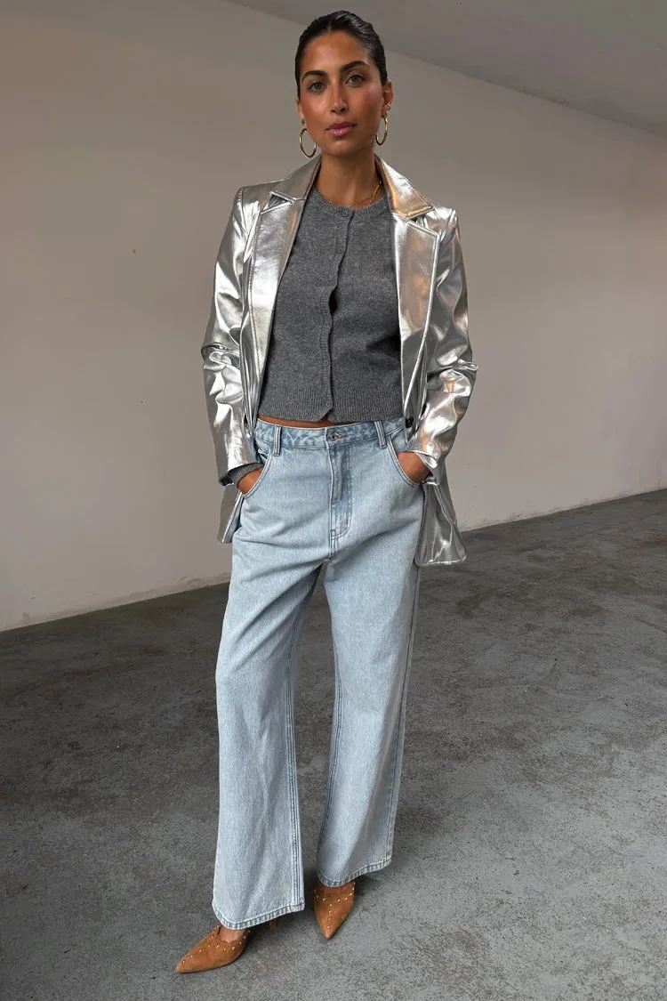 Silver Vegan Leather Blazer