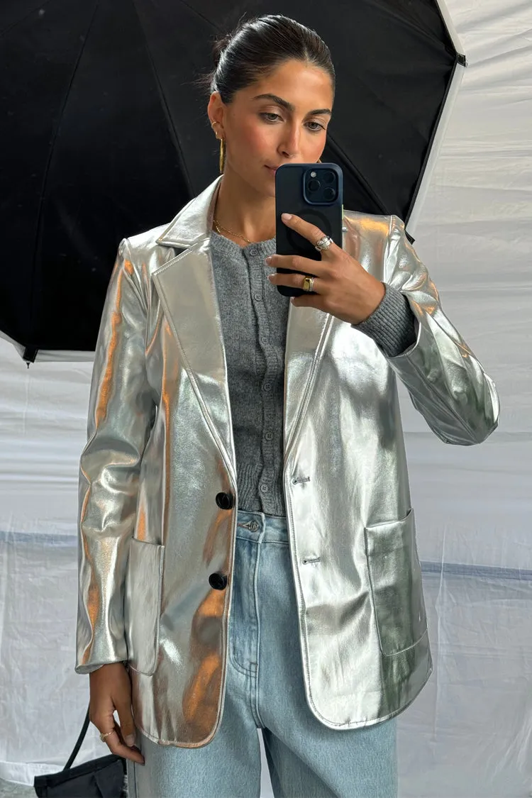 Silver Vegan Leather Blazer