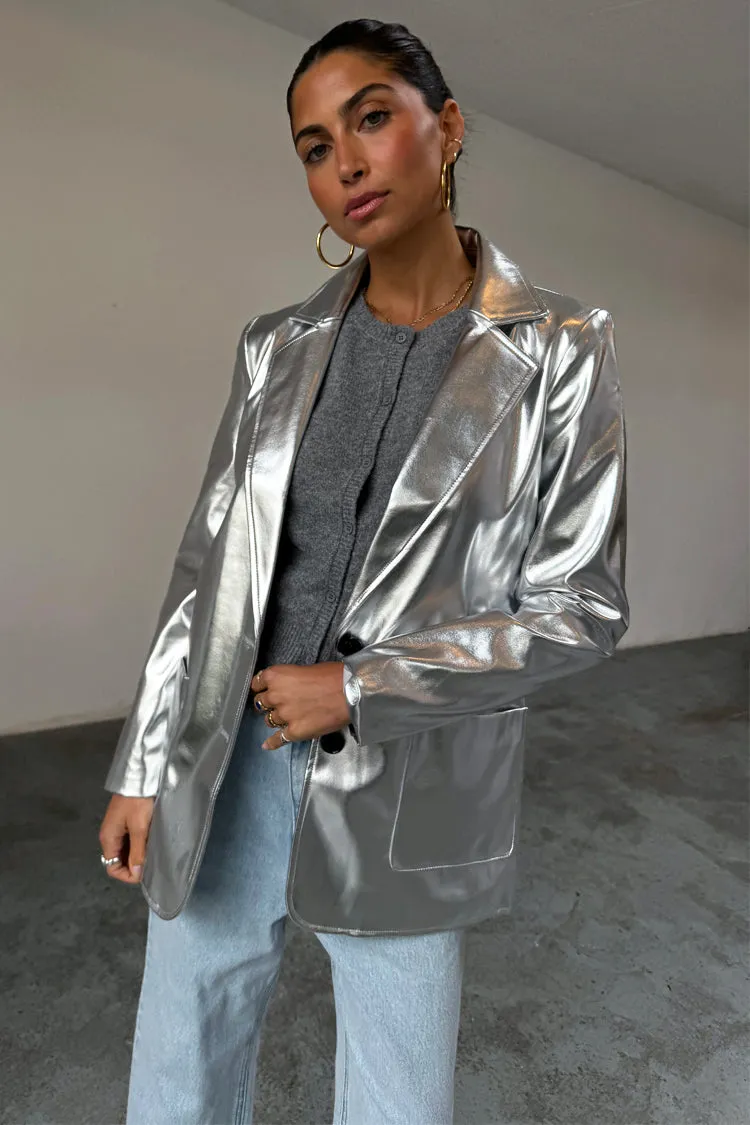 Silver Vegan Leather Blazer