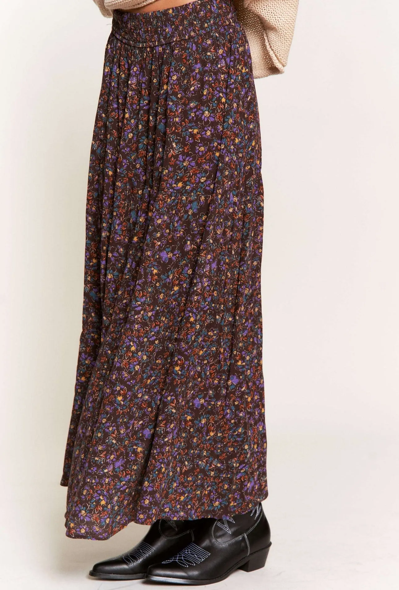 SMOCKED WAIST BROWN MAXI