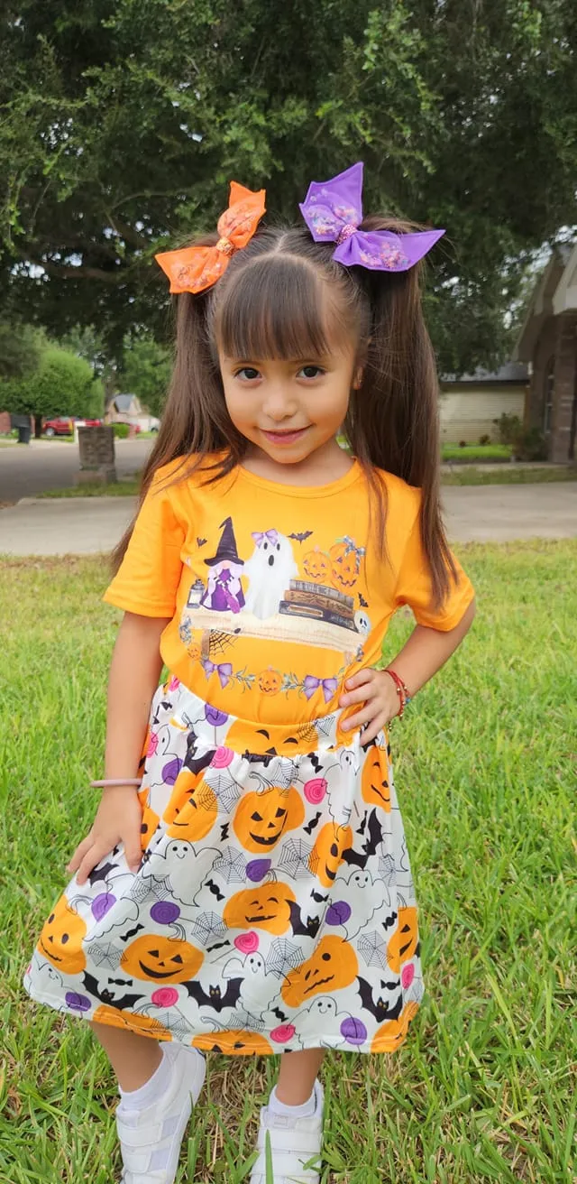 SPOOKY HALLOWEEN PUMPKIN TOP & SKIRT SET