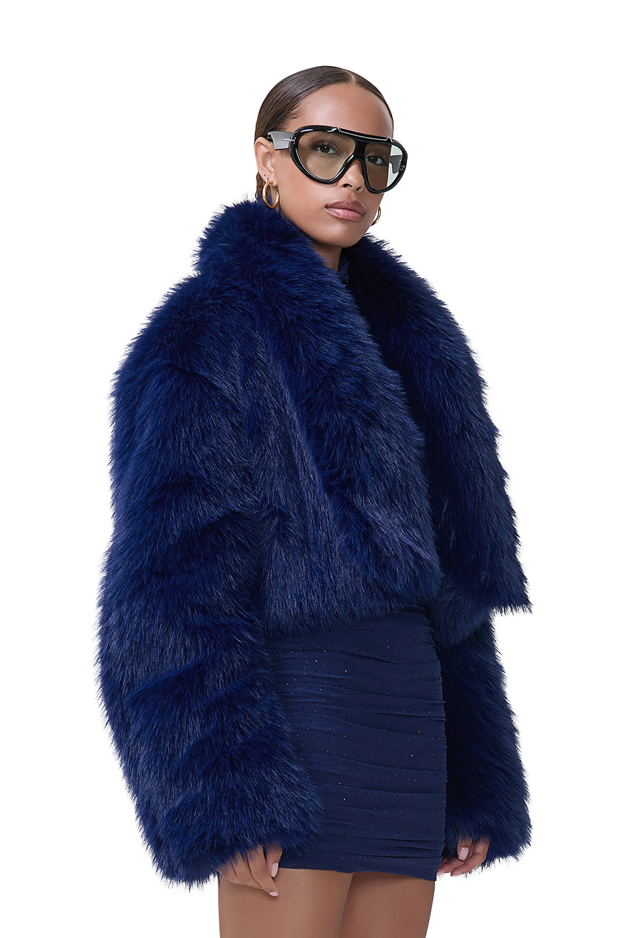 Stephanie Fur Jacket - Dark Navy