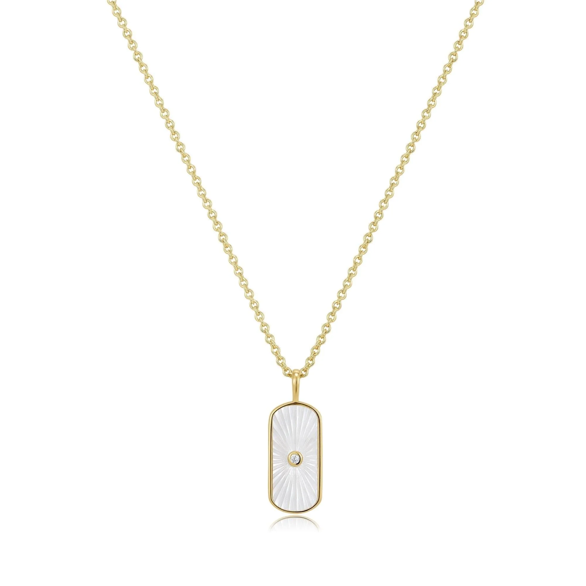 TAG SHAPED MOP PENDANT WITH CZ STONE NECKLACE