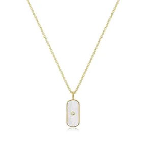 TAG SHAPED MOP PENDANT WITH CZ STONE NECKLACE