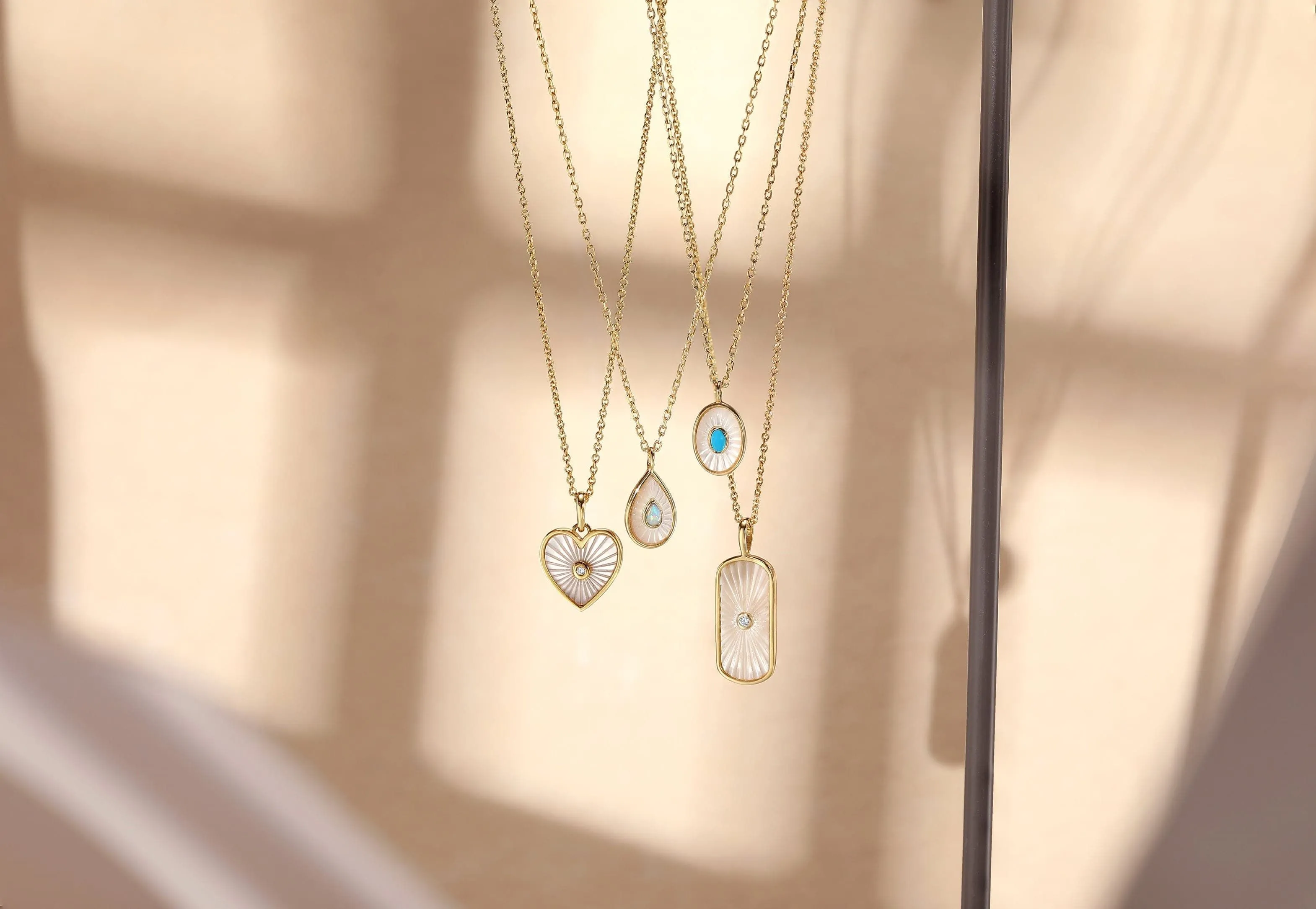 TAG SHAPED MOP PENDANT WITH CZ STONE NECKLACE