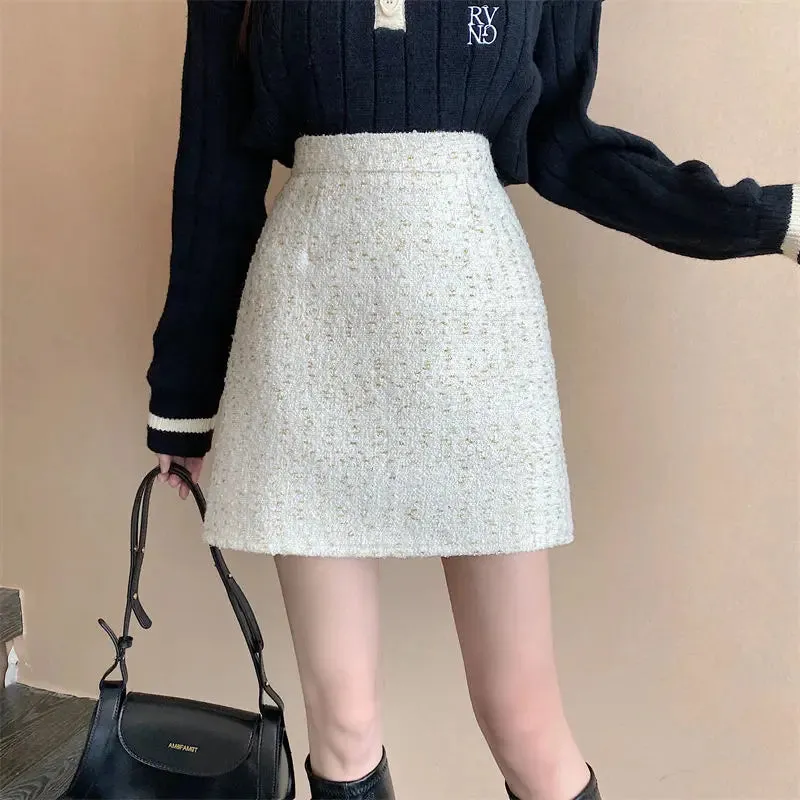 Toleet-3 Colors Mini Skirts Women A-line Office Lady Autumn High Waist Chic Leisure Temperament Korean Style All-match Classic Faldas