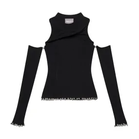 Twist Knit Top w/ Glove Sleeves - Black