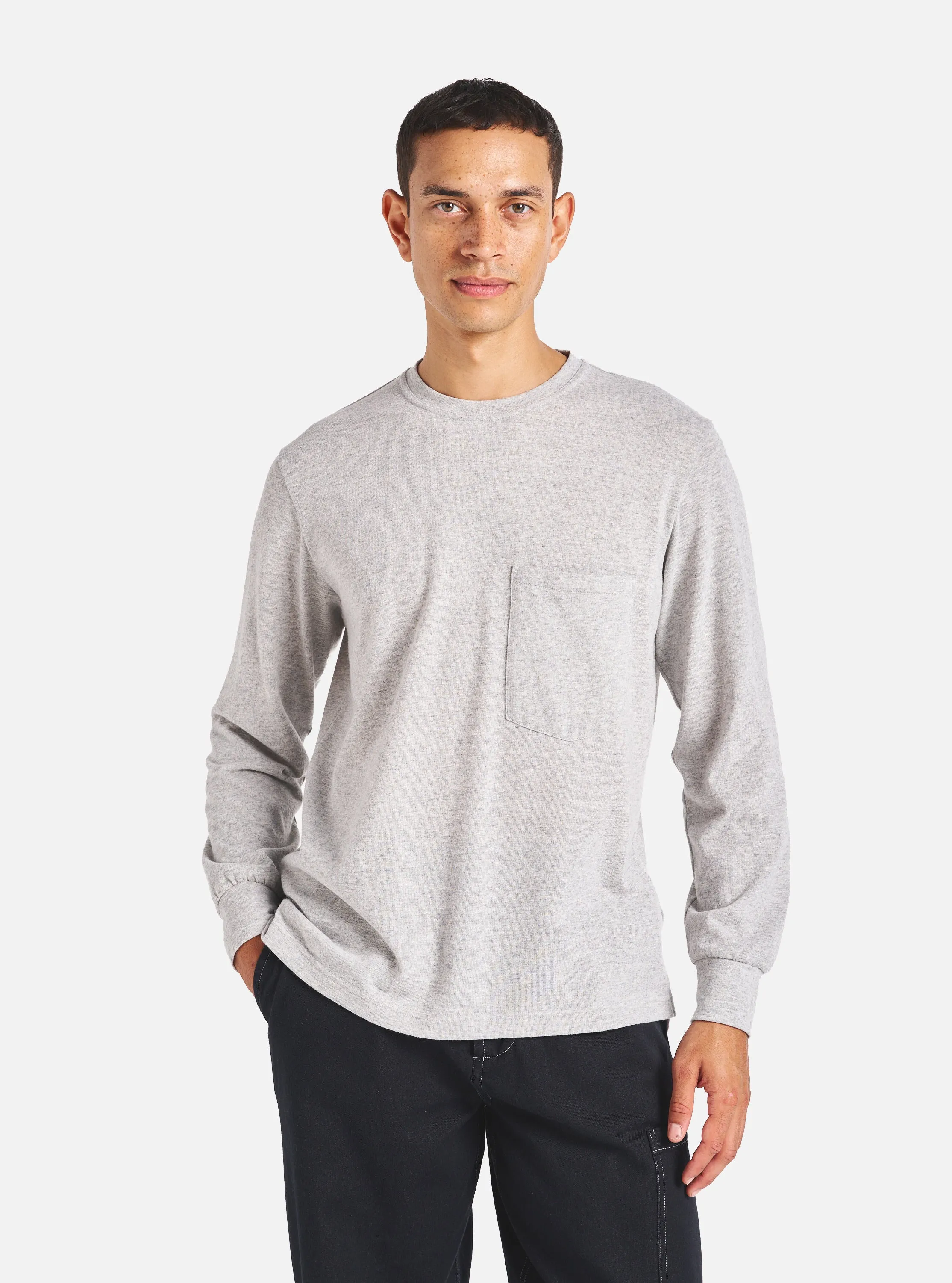 Universal Works Loose L/S Tee in Grey Marl Recycled Wool Mix