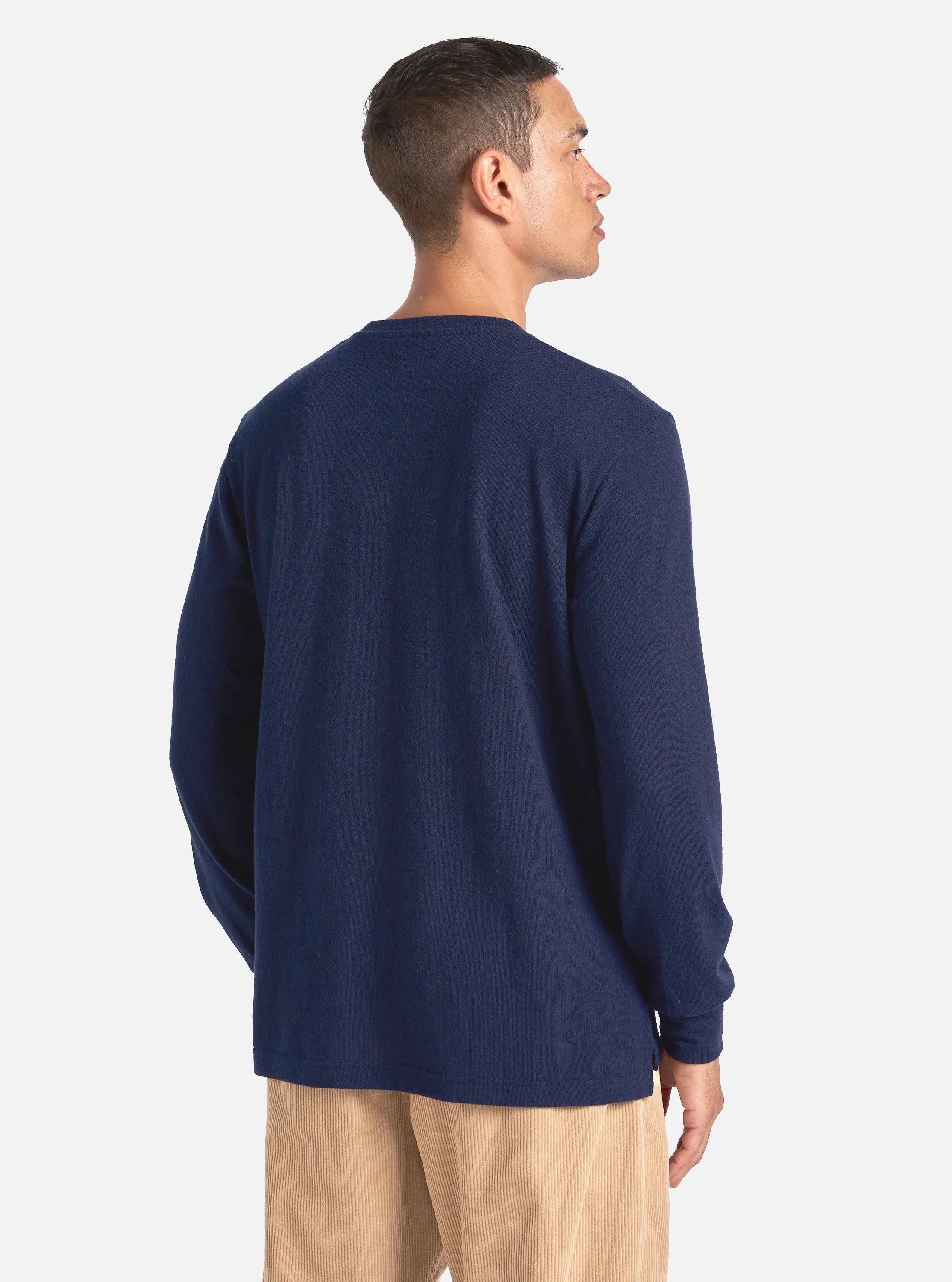 Universal Works Loose L/S Tee in Navy Recycled Wool Mix