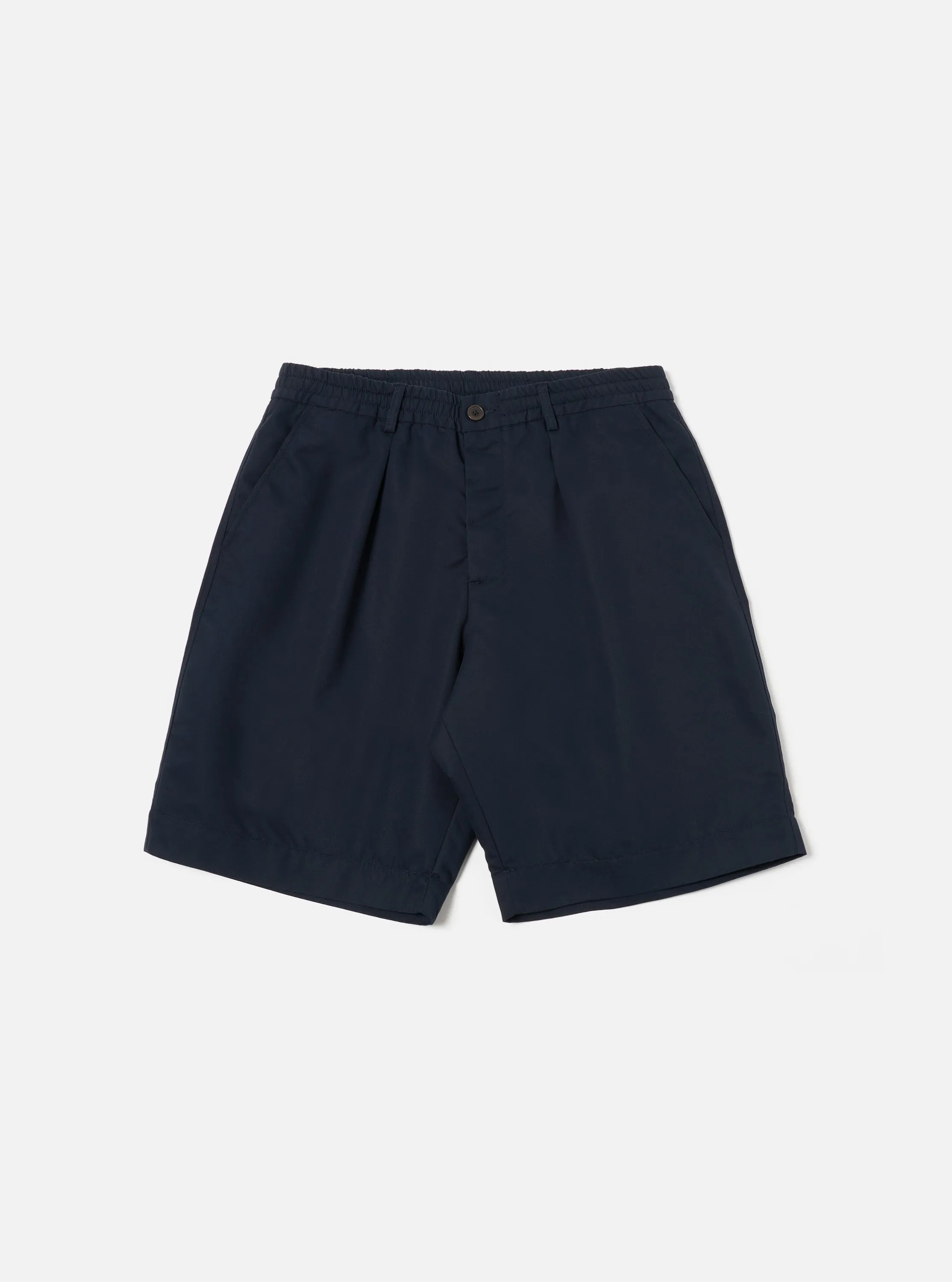 Universal Works Pleated Track Short in Navy Brushed Polytech