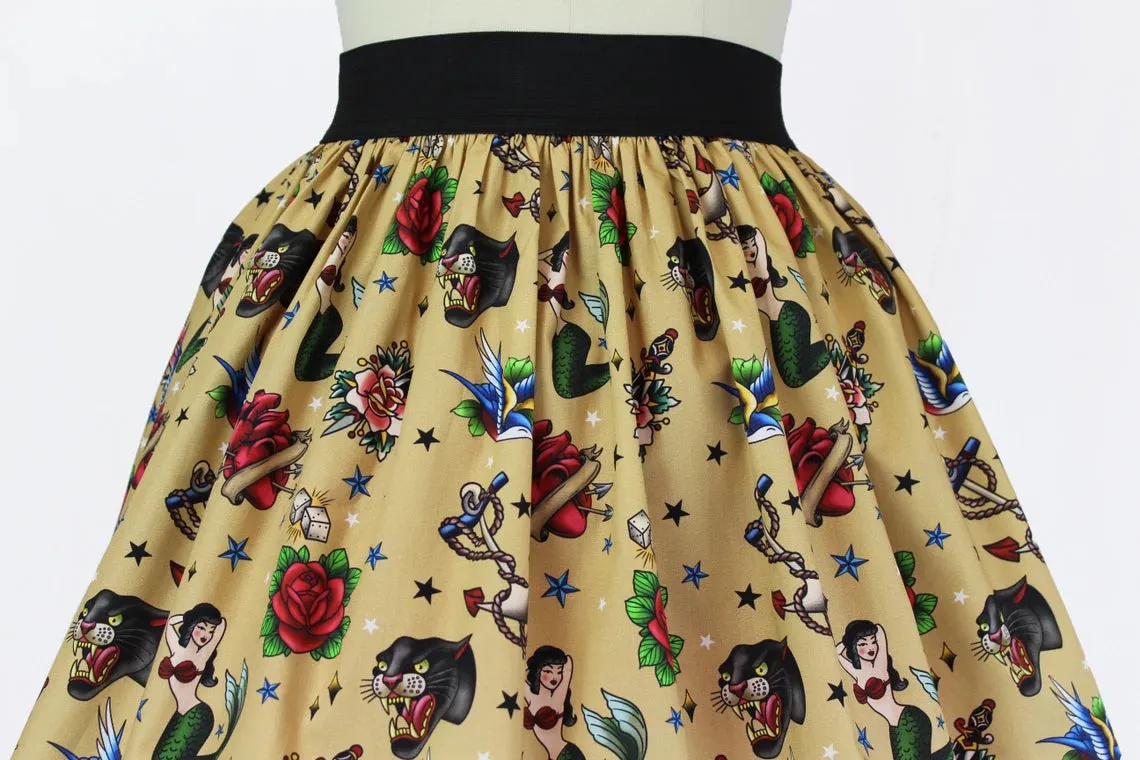 Vintage Inspired Tattoo Flash Art A-line Elastic Skirt #S-AP707