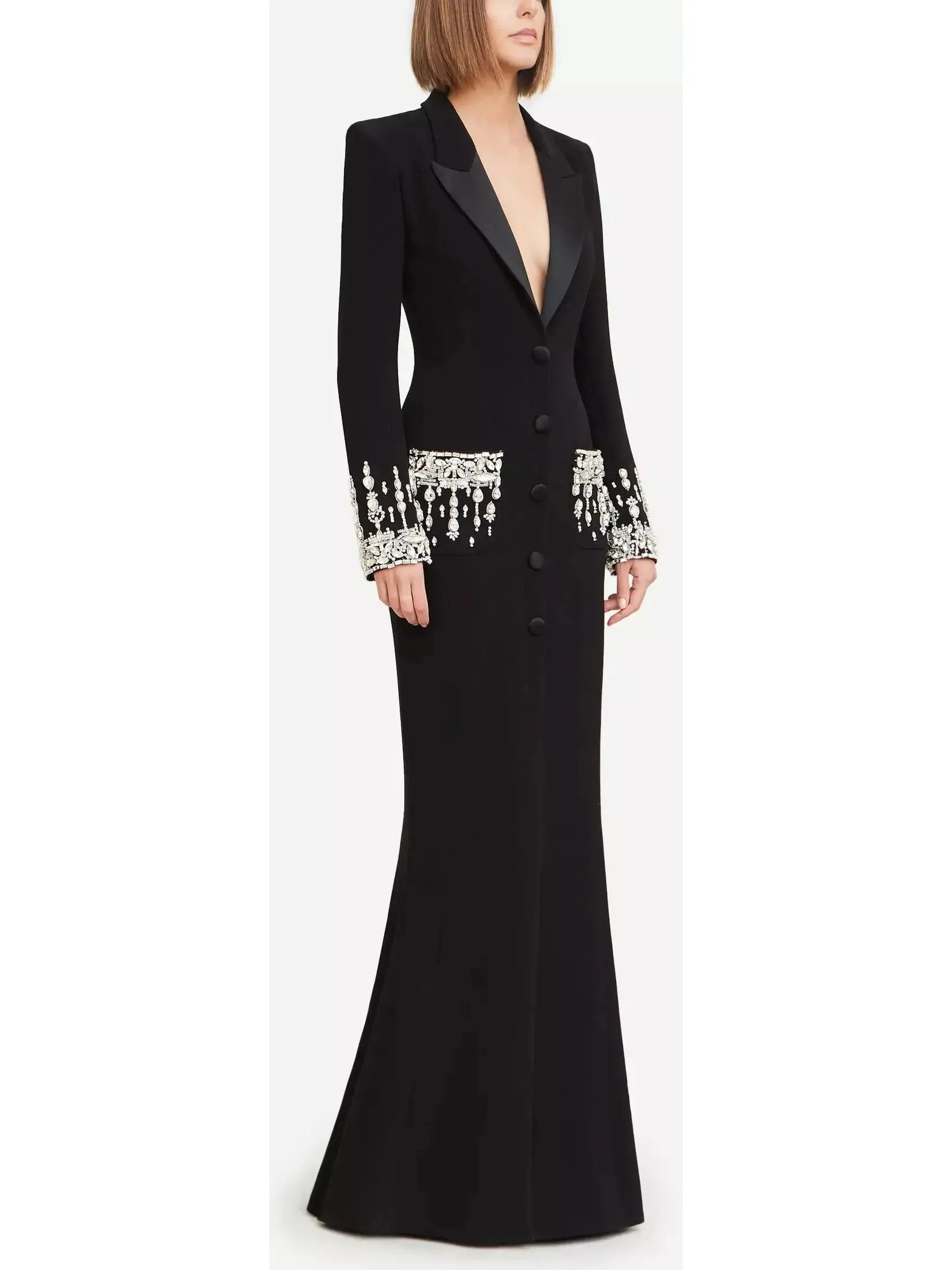 Women’s Crystal-Embellished Cady Blazer Dress/Gown