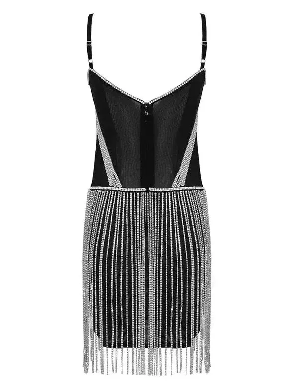 Women’s Crystal-Embellished Sheer Corset Mesh Dress